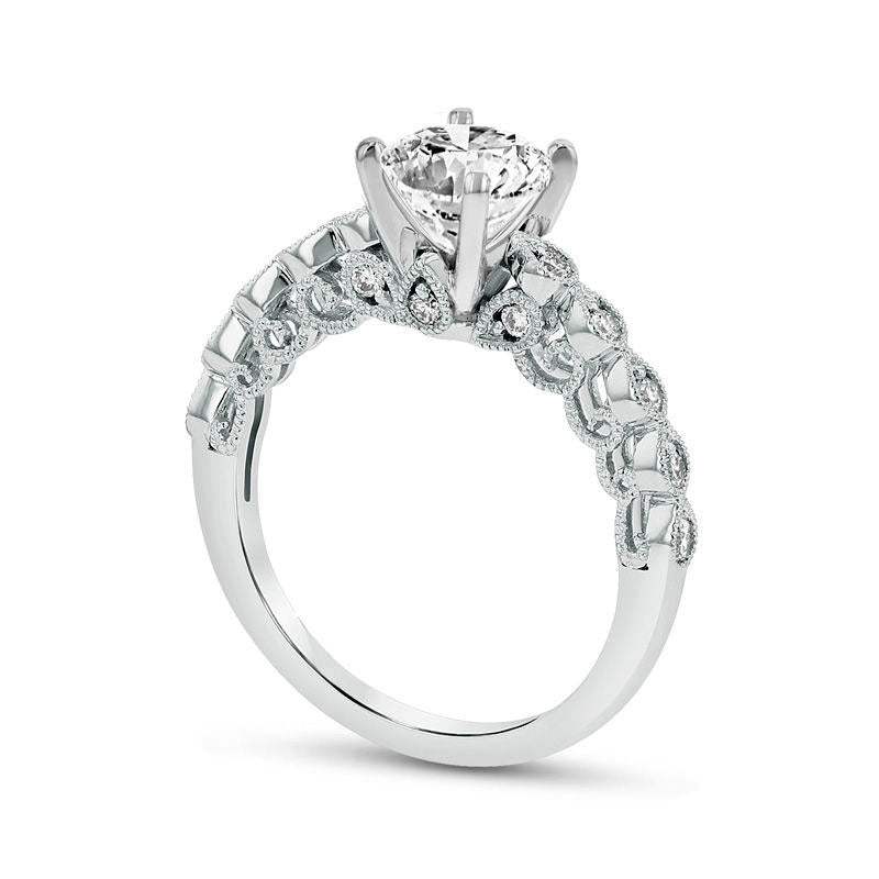 0.75 CT. T.W. Natural Diamond Teardrop Shank Antique Vintage-Style Engagement Ring in Solid 14K White Gold