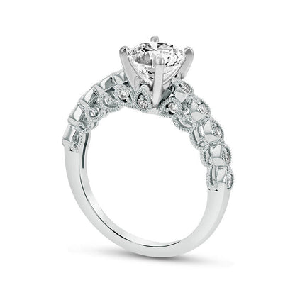 0.75 CT. T.W. Natural Diamond Teardrop Shank Antique Vintage-Style Engagement Ring in Solid 14K White Gold