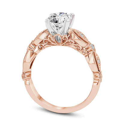 0.63 CT. T.W. Natural Diamond Sculpted Shank Antique Vintage-Style Engagement Ring in Solid 14K Rose Gold
