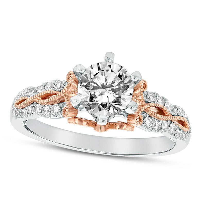 0.63 CT. T.W. Natural Diamond Twist Antique Vintage-Style Engagement Ring in Solid 14K Two-Tone Gold