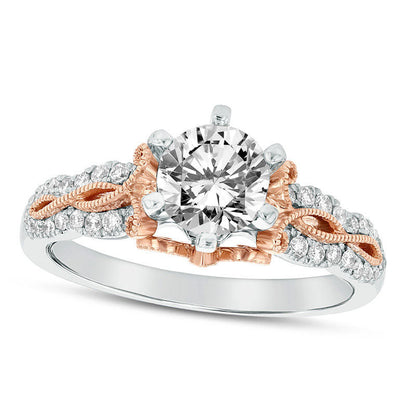 0.63 CT. T.W. Natural Diamond Twist Antique Vintage-Style Engagement Ring in Solid 14K Two-Tone Gold