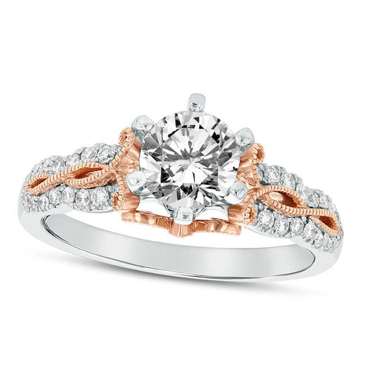 0.63 CT. T.W. Natural Diamond Twist Antique Vintage-Style Engagement Ring in Solid 14K Two-Tone Gold