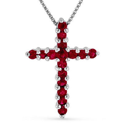 Ruby Cross Pendant in 14K White Gold