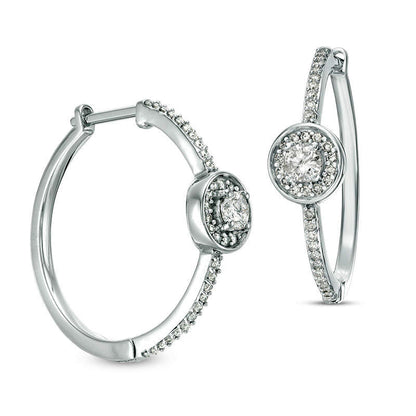0.75 CT. T.W. Diamond Frame on Hoop Earrings in 10K White Gold
