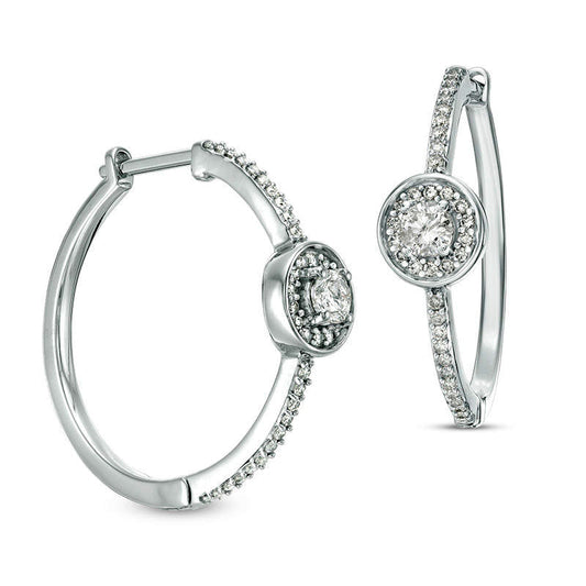 0.75 CT. T.W. Diamond Frame on Hoop Earrings in 10K White Gold