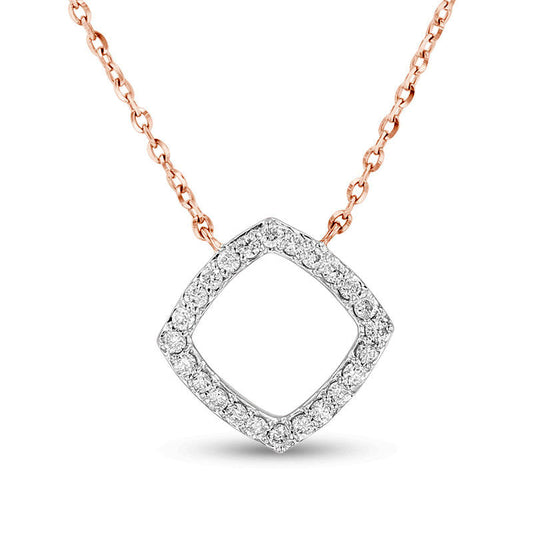 0.13 CT. T.W. Natural Diamond Tilted Square Outline Necklace in 14K Rose Gold