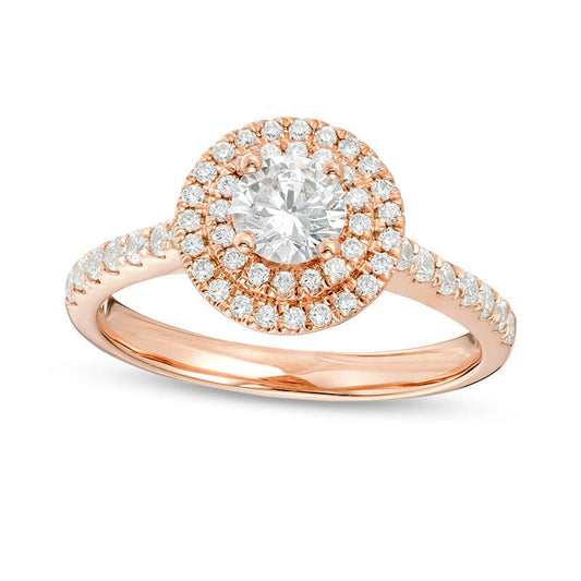 1.0 CT. T.W. Natural Diamond Double Frame Engagement Ring in Solid 14K Rose Gold