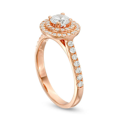 1.0 CT. T.W. Natural Diamond Double Frame Engagement Ring in Solid 14K Rose Gold