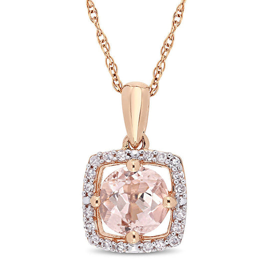 6.0mm Morganite and 0.1 CT. T.W. Natural Diamond Cushion Frame Pendant in 10K Rose Gold - 17