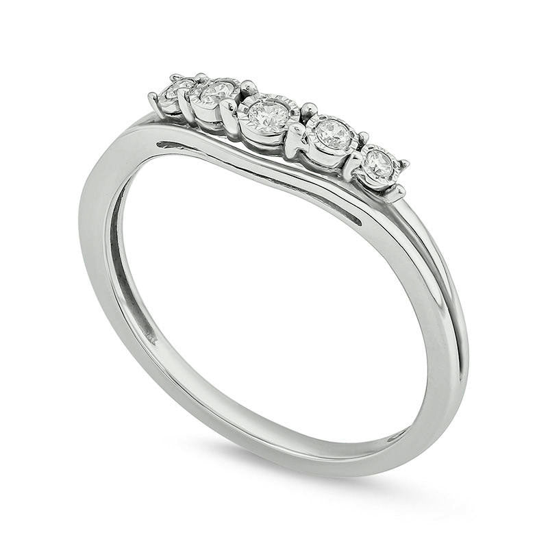 0.07 CT. T.W. Natural Diamond Five Stone Stacked Contour Anniversary Band in Sterling Silver