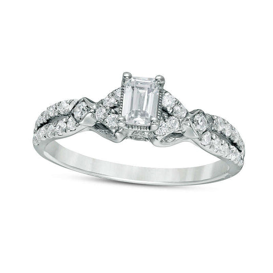 0.75 CT. T.W. Emerald-Cut Natural Diamond Antique Vintage-Style Engagement Ring in Solid 14K White Gold - Size 7