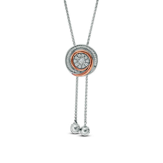 0.17 CT. T.W. Natural Diamond Swirl Lariat Necklace in Sterling Silver and 10K Rose Gold - 26