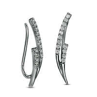 Lab-Created White Sapphire Pointed Double Row Curve Crawler Earrings in Sterling Silver