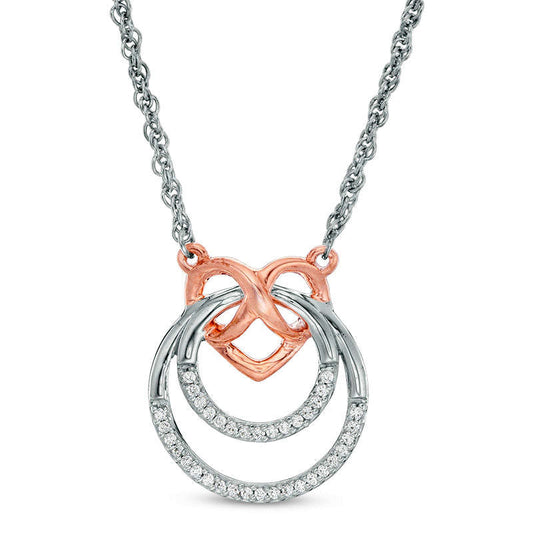 0.1 CT. T.W. Natural Diamond Infinity Heart and Double Circle Necklace in Sterling Silver and 10K Rose Gold - 17.41