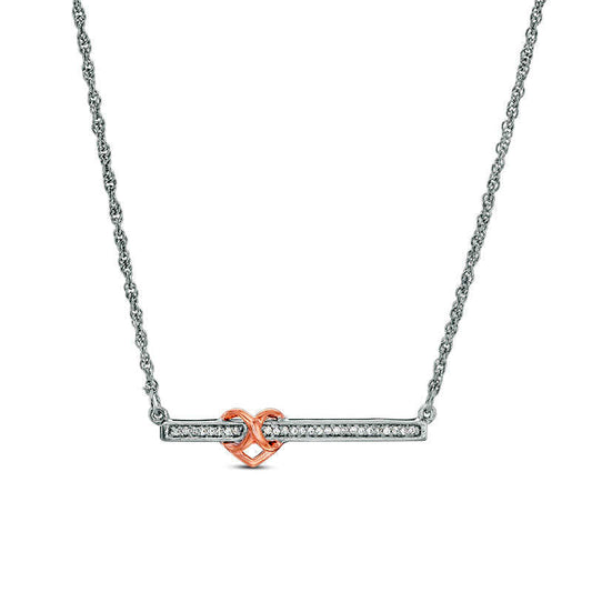 0.17 CT. T.W. Natural Diamond Infinity Heart Bar Necklace in Sterling Silver and 10K Rose Gold - 16.75