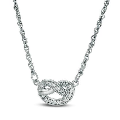 0.05 CT. T.W. Natural Diamond Love Knot Pretzel Necklace in Sterling Silver - 17.5