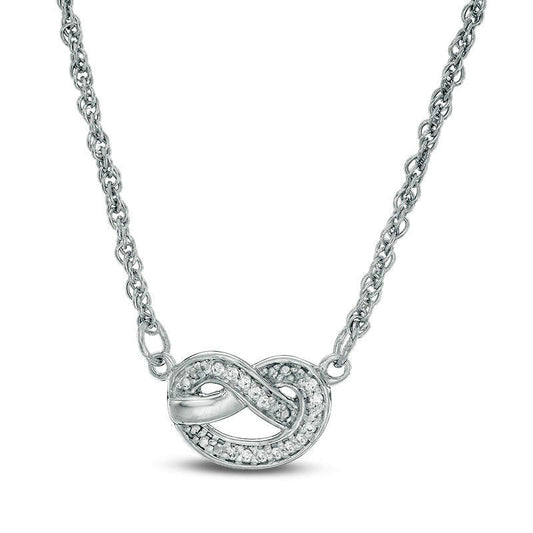 0.05 CT. T.W. Natural Diamond Love Knot Pretzel Necklace in Sterling Silver - 17.5