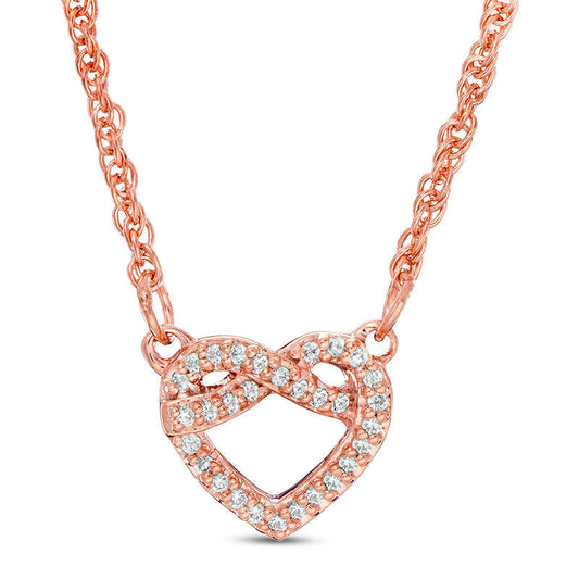 0.07 CT. T.W. Natural Diamond Love Knot Heart Necklace in 10K Rose Gold - 17.6