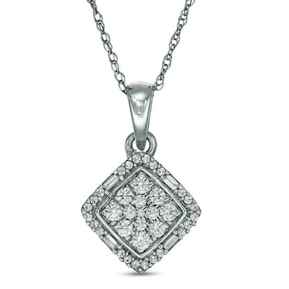 0.25 CT. T.W. Composite Natural Diamond Tilted Square Frame Pendant in 10K White Gold