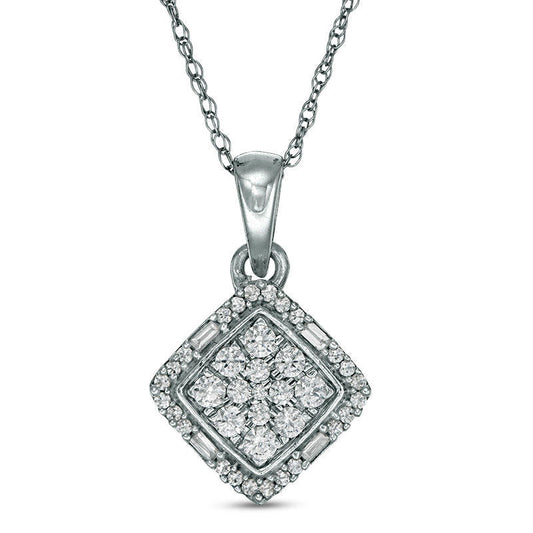 0.25 CT. T.W. Composite Natural Diamond Tilted Square Frame Pendant in 10K White Gold