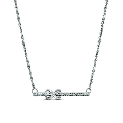 0.07 CT. T.W. Natural Diamond Infinity Knot Bar Necklace in Sterling Silver - 16.75