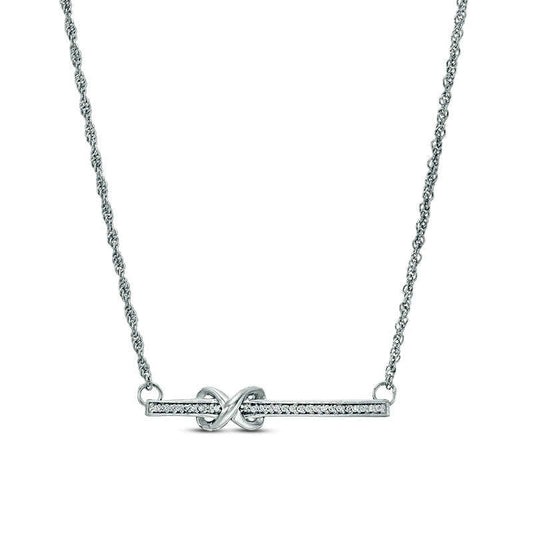 0.07 CT. T.W. Natural Diamond Infinity Knot Bar Necklace in Sterling Silver - 16.75