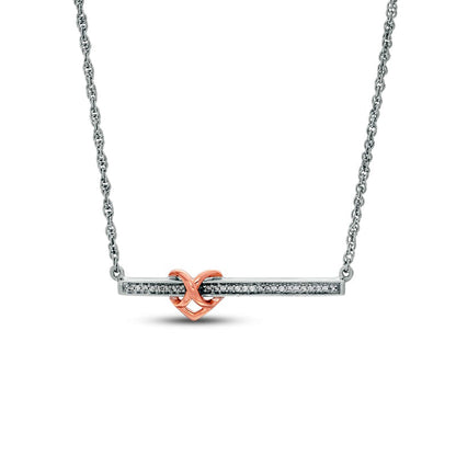 0.07 CT. T.W. Natural Diamond Infinity Heart Bar Necklace in Sterling Silver and 10K Rose Gold - 16.86