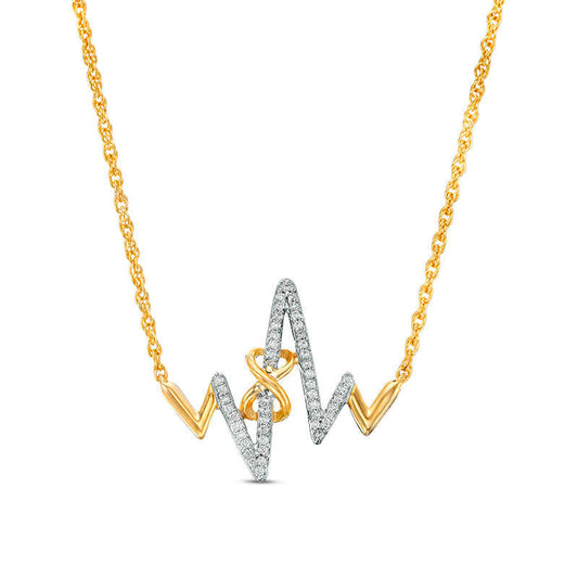 0.17 CT. T.W. Natural Diamond Infinity Knot Heartbeat Necklace in 10K Yellow Gold - 17.1