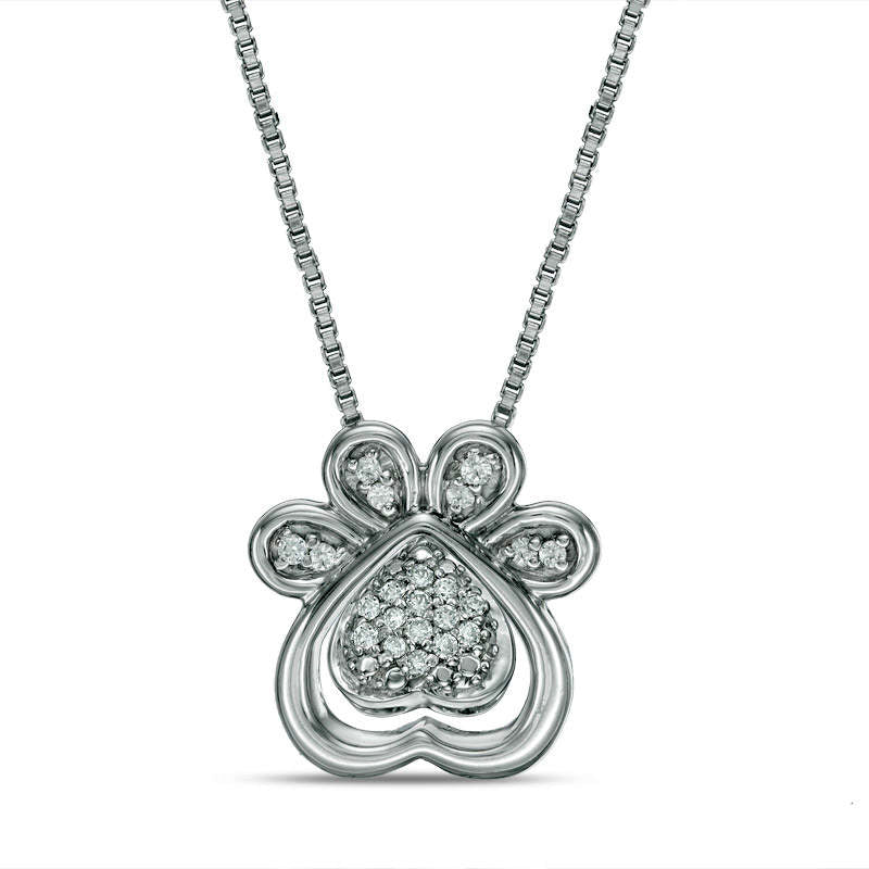 Convertibilities 0.07 CT. T.W. Natural Diamond Dog Paw Print Heart Three-in-One Pendant in Sterling Silver