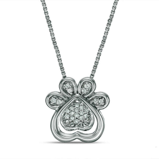 Convertibilities 0.07 CT. T.W. Natural Diamond Dog Paw Print Heart Three-in-One Pendant in Sterling Silver
