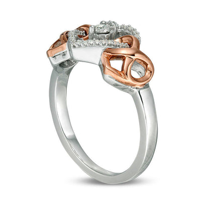 0.07 CT. T.W. Natural Diamond Interlocking Infinity Hearts Ring in Sterling Silver and Solid 10K Rose Gold