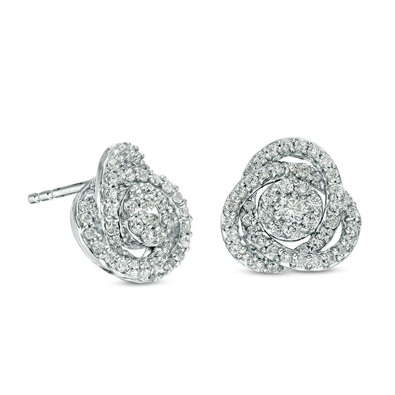 0.63 CT. T.W. Diamond Frame Love Knot Stud Earrings in 10K White Gold