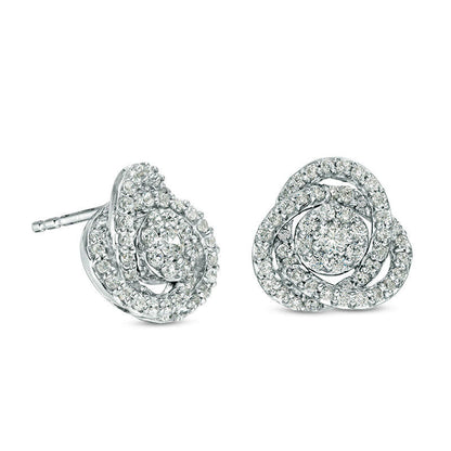 0.63 CT. T.W. Diamond Frame Love Knot Stud Earrings in 10K White Gold