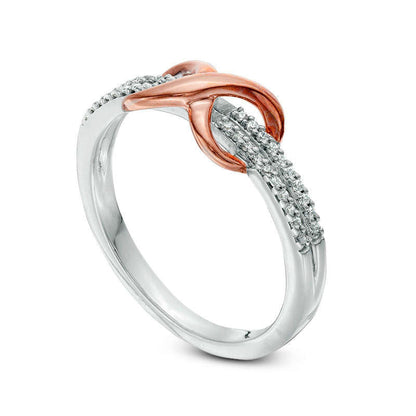 0.13 CT. T.W. Natural Diamond Infinity Knot Ring in Sterling Silver and Solid 10K Rose Gold