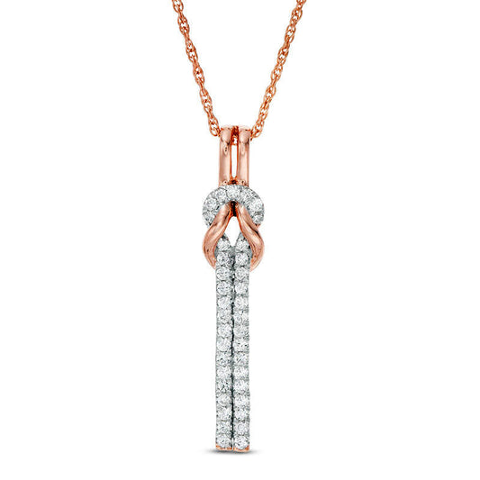0.25 CT. T.W. Natural Diamond Knot Vertical Bar Pendant in 10K Rose Gold (J/I3)