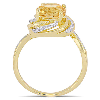 8.0mm Citrine and White Topaz with 0.05 CT. T.W. Swirl Frame Ring in Sterling Silver with Yellow Rhodium