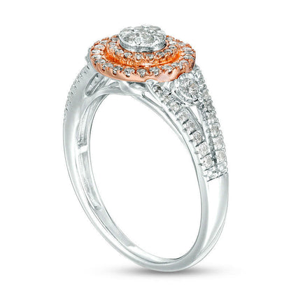 1.0 CT. T.W. Composite Natural Diamond Double Frame Engagement Ring in Solid 10K Two-Tone Gold