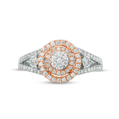 1.0 CT. T.W. Composite Natural Diamond Double Frame Engagement Ring in Solid 10K Two-Tone Gold