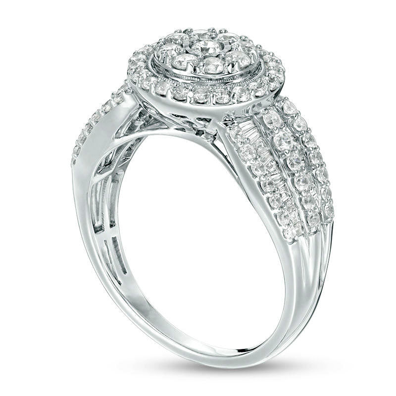 1.0 CT. T.W. Natural Diamond Double Frame Antique Vintage-Style Multi-Row Engagement Ring in Solid 10K White Gold