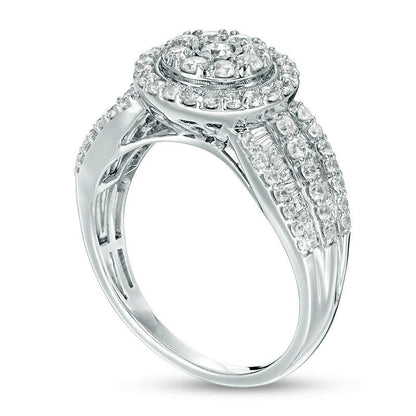 1.0 CT. T.W. Natural Diamond Double Frame Antique Vintage-Style Multi-Row Engagement Ring in Solid 10K White Gold