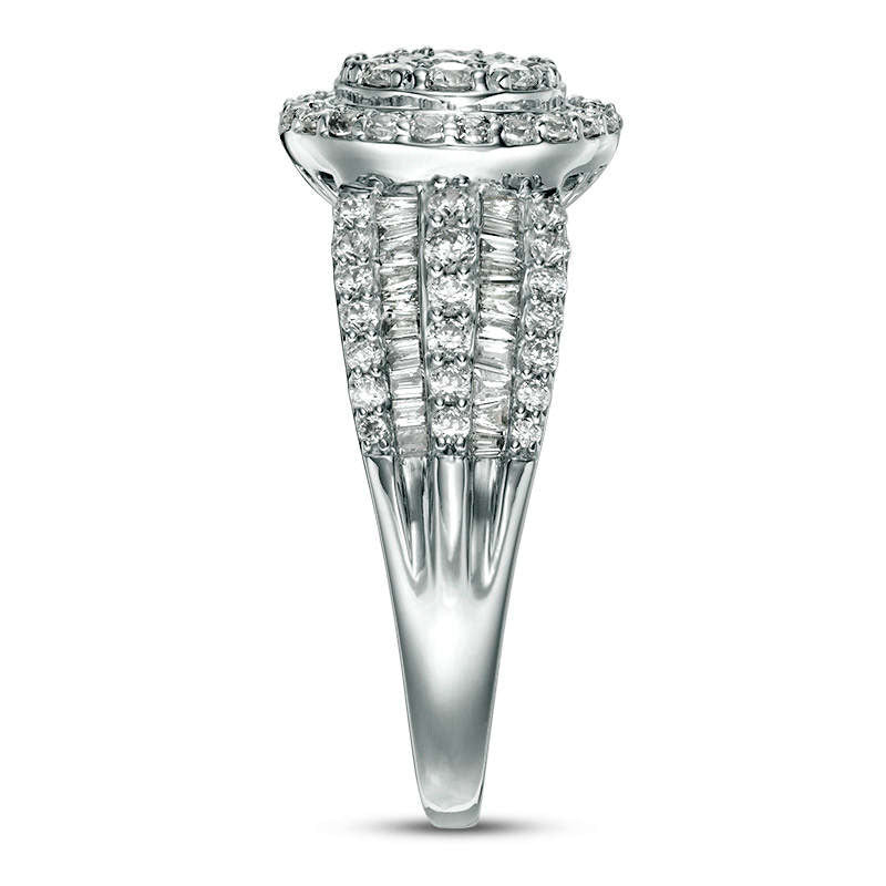 1.0 CT. T.W. Natural Diamond Double Frame Antique Vintage-Style Multi-Row Engagement Ring in Solid 10K White Gold