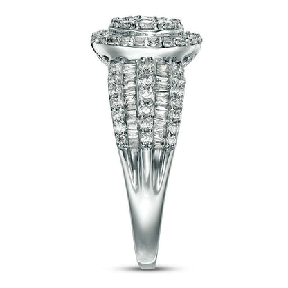 1.0 CT. T.W. Natural Diamond Double Frame Antique Vintage-Style Multi-Row Engagement Ring in Solid 10K White Gold