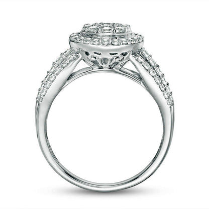 1.0 CT. T.W. Natural Diamond Double Frame Antique Vintage-Style Multi-Row Engagement Ring in Solid 10K White Gold