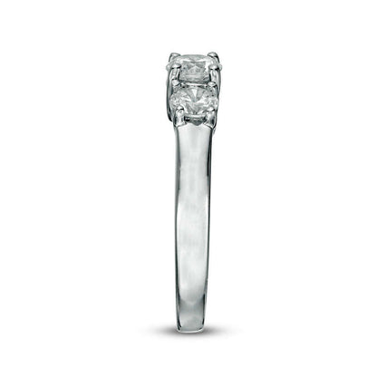 1.0 CT. T.W. Natural Diamond Three Stone Engagement Ring in Solid 14K White Gold