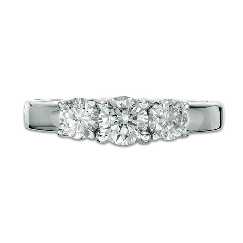 1.0 CT. T.W. Natural Diamond Three Stone Engagement Ring in Solid 14K White Gold