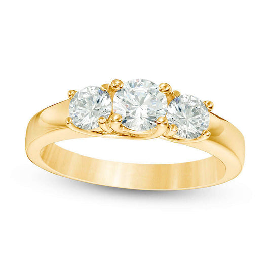 1.0 CT. T.W. Natural Diamond Three Stone Engagement Ring in Solid 14K Gold