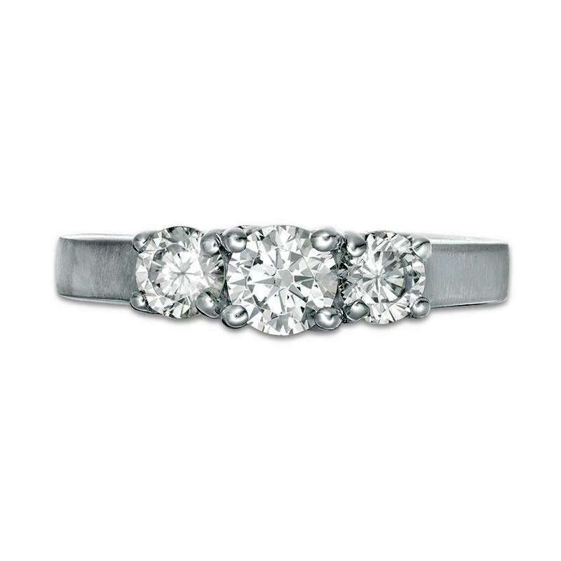 1.0 CT. T.W. Natural Diamond Three Stone Satin-Finish Engagement Ring in Solid 14K White Gold