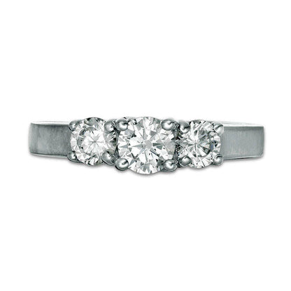 1.0 CT. T.W. Natural Diamond Three Stone Satin-Finish Engagement Ring in Solid 14K White Gold