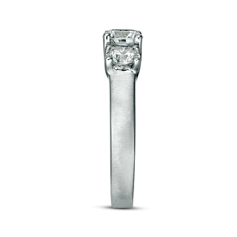 1.75 CT. T.W. Natural Diamond Three Stone Satin-Finish Engagement Ring in Solid 14K White Gold