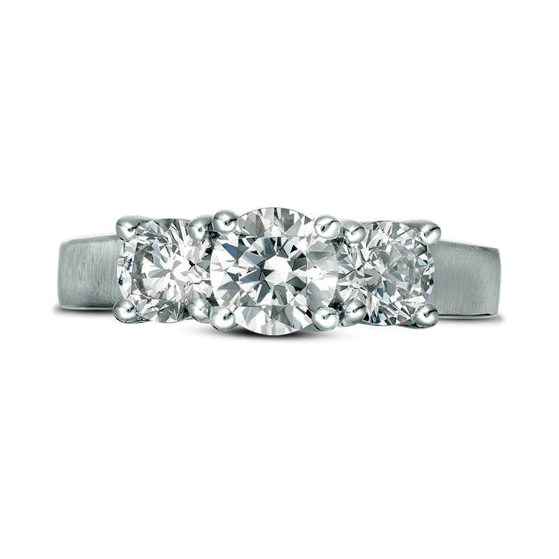 1.75 CT. T.W. Natural Diamond Three Stone Satin-Finish Engagement Ring in Solid 14K White Gold